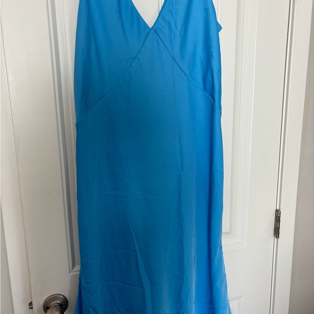 Women’s blue satin midi dress